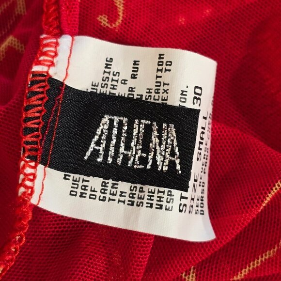 Vintage ATHENA Made in USA Red Gold Floral Mesh Sheer Maxi Dress - Picture 7 of 9